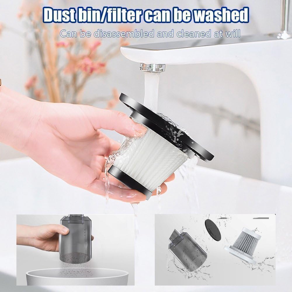 3-in-1 Portable Car Vacuum Cleaner with Blower, USB Rechargeable, Black, Wireless Handheld Mini Design, Strong Suction, Washable HEPA Filter for Car, Home, Travel
